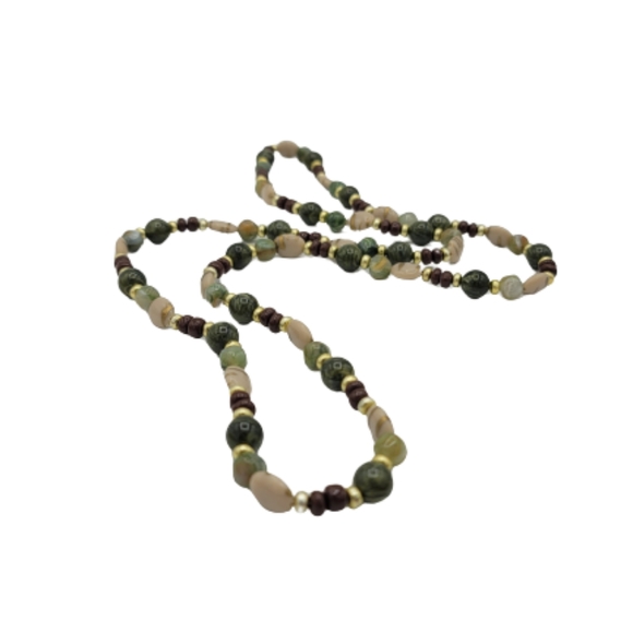Polished Stone Earth Tone Beaded Necklace with Mixed Materials Boho Vintage - Picture 5 of 5